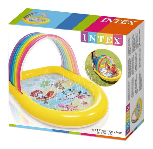 Alberca Arcoiris Inflable 1.47m Intex Dispersor Agua Toldo