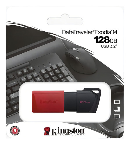 Unidad flash Kingston Datatraveler Exodia M de 128 GB Dtxm 3.2, color rojo