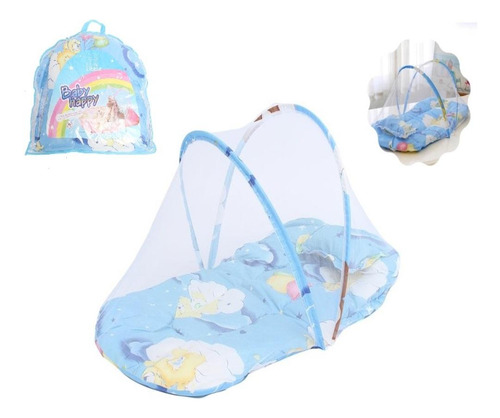 Berco De Bebe Portatil Mosquiteiro Infantil Colchonete Azul