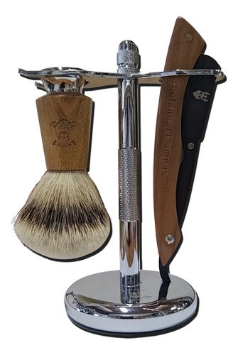 Kit De Rasurado De Lujo Portanavajas + Stand + Brocha