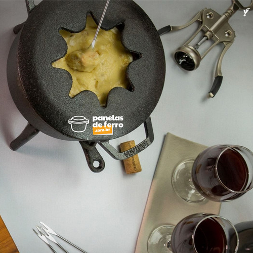Aparelho Fondue Ferro Fundido Completo + Bifeteira Redonda