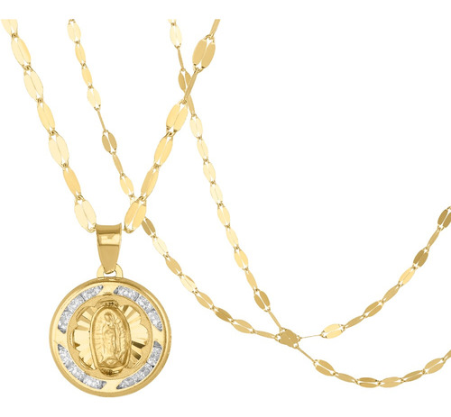 Medalla Virgen De Guadalupe 10k Con Piedras Y Cadena Oro 10k