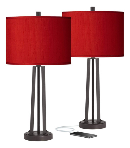 2 Lampara Mesa (2 Unidad Color Rojo Bronce Oscuro)