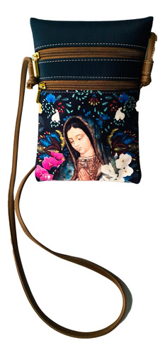 Bolso Manos Libres Pequeño Porta Celular Virgen De Guadalupe