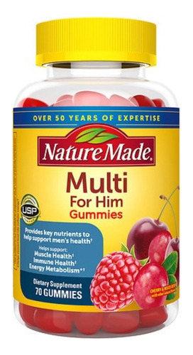 Nature Made Multivitaminico Para Hombre For Him 70 Gomitas Sabor CEREZA Y VAYAS MIXTAS