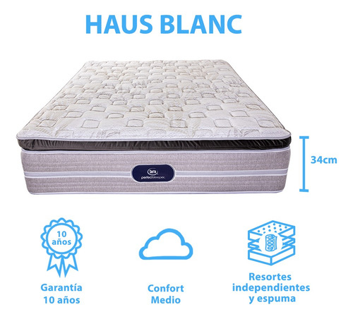 Colchón Queen Size Haus Serta Suave 34 Cm Beige