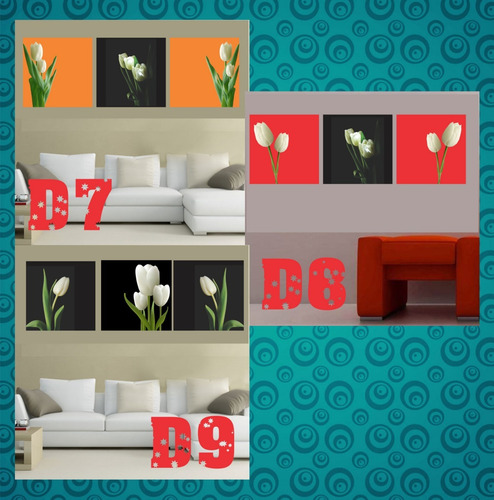 Tríptico Decorativo Flores En Marcado Madera Mdf 9mm