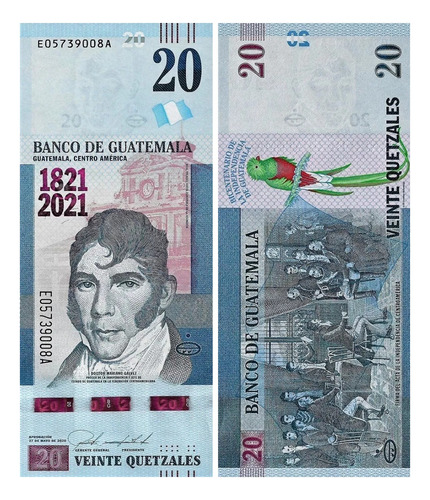 Grr-billete Guatemala 20 Quetzales 2020 (2021) Conmemorativo