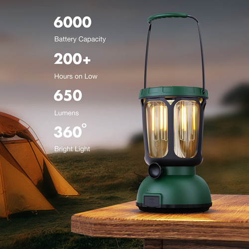 Linterna De Campamento 6000 Led, 650 Lúmenes, Recargable
