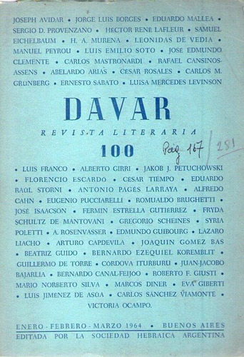Davar * No. 100  Enero - Febrero - Marzo De 1964 * Hebraica 
