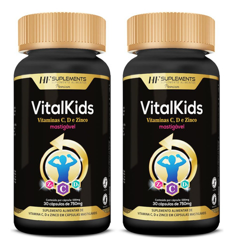2x Vitalkids Vitamina C D Zinco Infantil 30caps Mastigavel