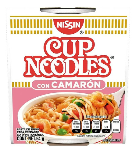 10 Pzas Sopa Instantánea Nissin Cup Noodles Con Camarón 64 G