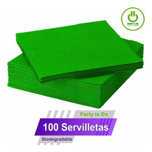 100 Servilletas De Papel Party Is On Color Verde bandera