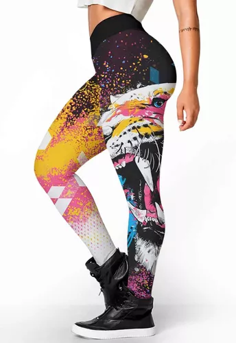 Calça Legging estampada de onça animal print moda feminina moda academia  fitnes leg