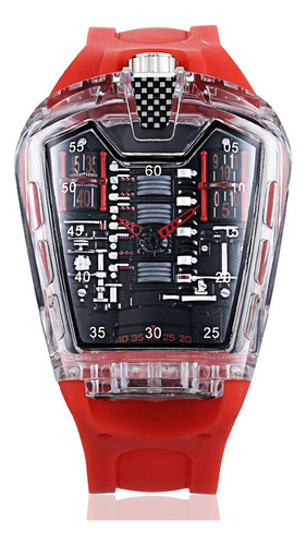 Reloj De Hombre Transparente De Silicona Quartz Sports W Red