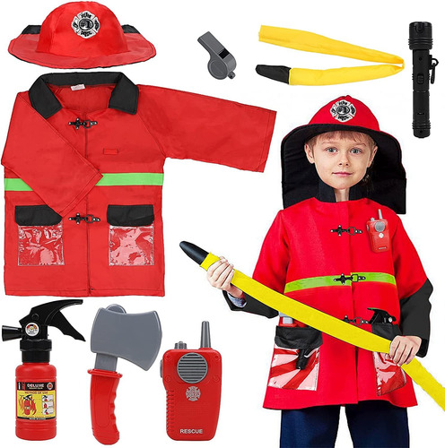 Disfraz De Bombero Para Niños Con Accesorios Completos...