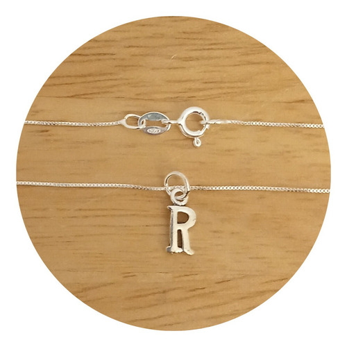 Cadena Con Mini Dije Letra Inicial R De Plata 925 Color Plateado