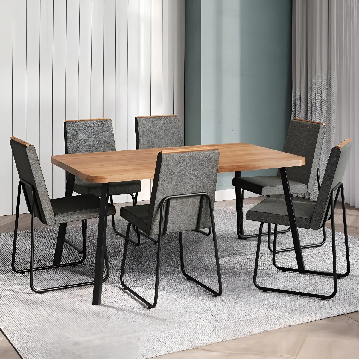Conjunto Sala de Jantar 6 Cadeiras Parma Carraro Nogal e Preto