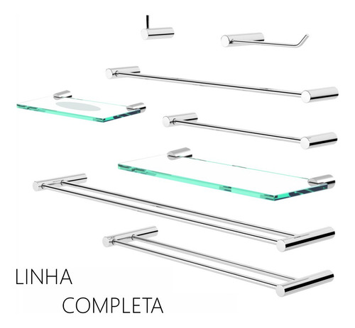 Porta Toalhas Duplo Para Banheiro Orion 50cm Prata 1031OR