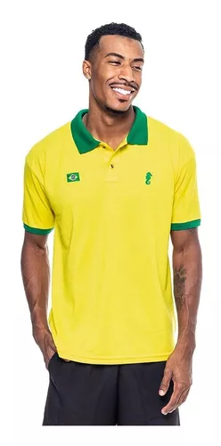 Camisa Brasil Polo Retro Algodão Amarela - Masculino - Olden Sports