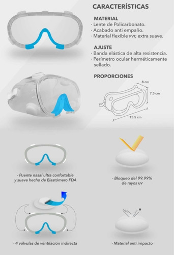 Goggle De Seguridad Con Ventilación Indirecta Antiempaño
