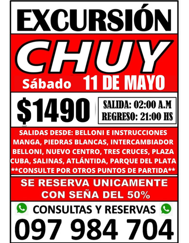 Excursion Al Chuy Sábado 11 De Mayo De 2024