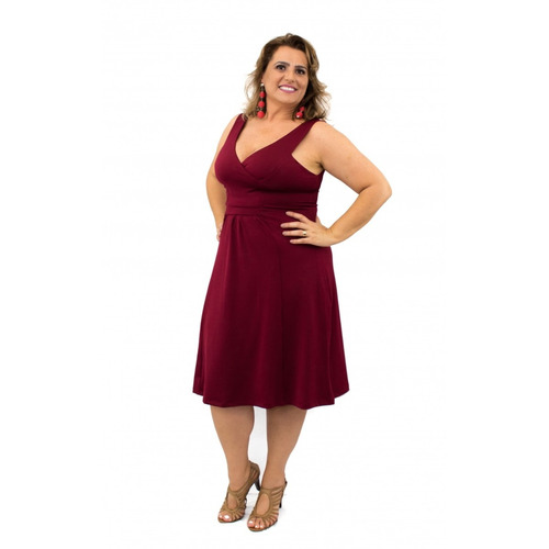 Vestido Curto Plus Size Básico Malha Crepe Vermelho