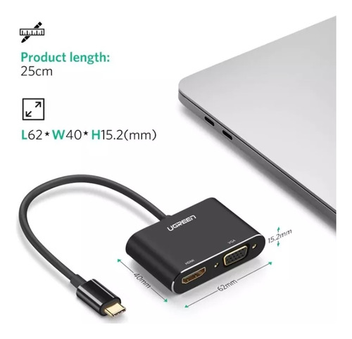 Adaptador Ugreen Usb C A Hdmi 4k + Vga Power Delivery Usb3.0