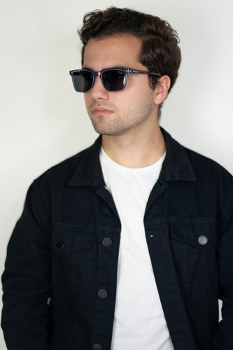 Óculos De Sol Masculino Quadrado Casual Acetato Polarizado Cor Cinza Armação Unico Haste Único Lente Único Desenho Único
