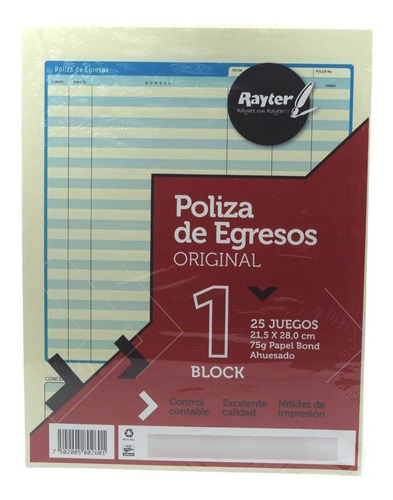 Block Poliza De Egresos Rayter Cont. 25 Juegos 5 Piezas
