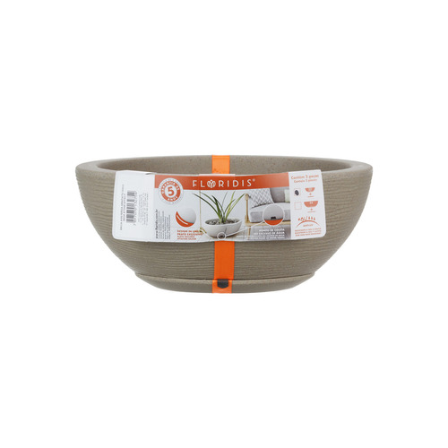 Imagen 1 de 7 de Maceta Floridis Plástico Bowl Premium 30x13 Cm Simil Piedra + Plato Color Beige