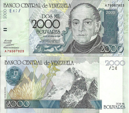 Excelente Billete 2000 Bolívares. Andrés Bello. Octubre 1998