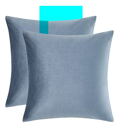 Funda De Almohada Decorativa 60x60 Cm Terciopelo Gris Y Azul