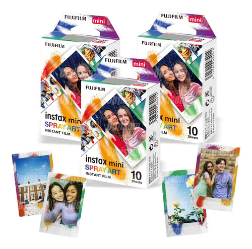 Kit 30 Filmes Fujifilm Spray Art Colorido Para Instax Mini
