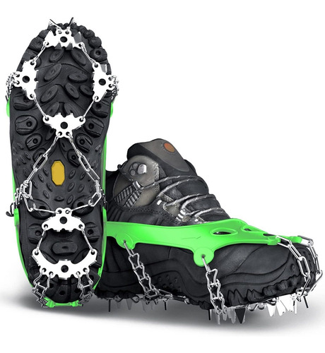 Crampones Para Botas De Nieve, 24 Puntas. Talla L - Verde.