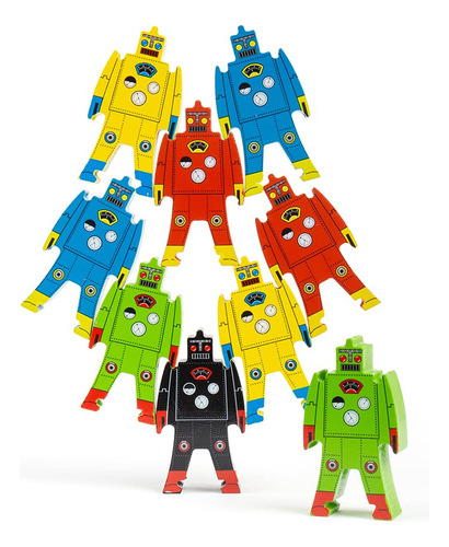 Juguete Apilable De Madera Robots 9 Piezas Para Niños 3 Años