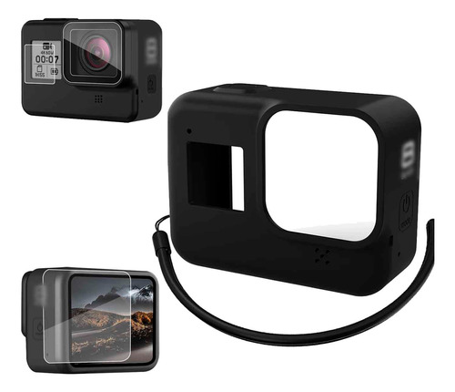 Funda Silicon Y Correa + 3 Micas Para Gopro Hero 8 Black New