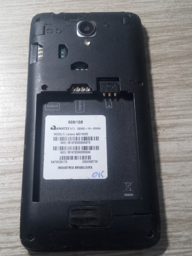 Lenovo Vibe B Dual Sim 8 Gb 1 Gb Ram P/ Retirar Peças Preto (Usado)