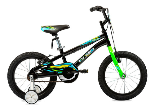 Bicicleta Olmo Cosmo Bold Rodado 16 Rueditas Infantil Chicos Color Negro/Verde