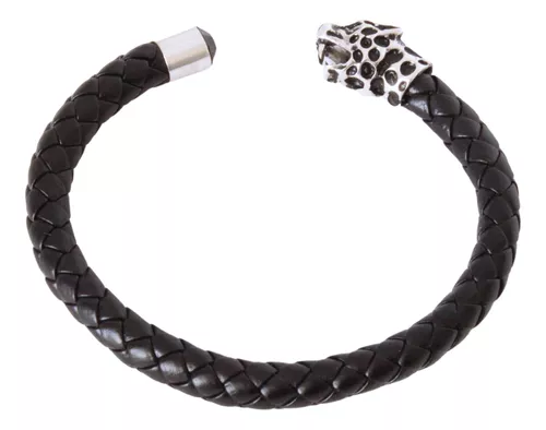 Pulsera Brazalete Vikingo Jaguar Plata925 Hombre Mujer Cuero