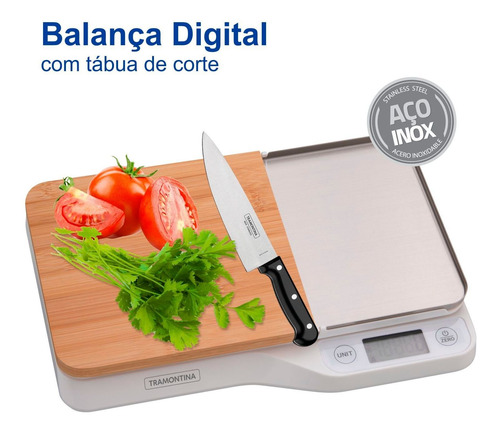 Imagem 3 de 8 de Balança Digital Cozinha Tramontina Adatto Com Tábua De Corte