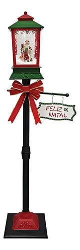 Poste Com Papai Noel E Rena Luz Neve Música 148cm Bivolt