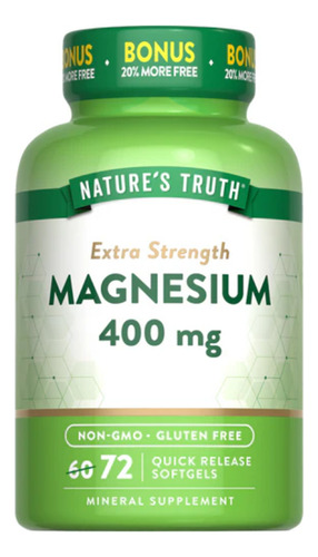 Nature's Truth Suplemento de Magnesio - 400 Mg por cápsula - 72 Cápsulas Blandas para 2 meses