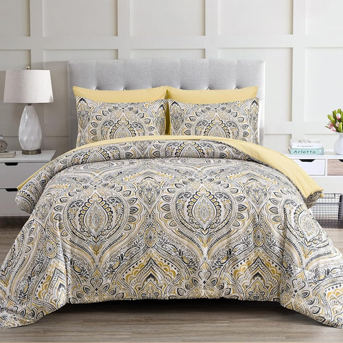 Djoymock Boho Edredón Set Queen Size 7 Piezas Cama Paisley A