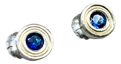 Aros Solitarios En Plata Y Oro Con Zafiros Azules 5mm E.ru