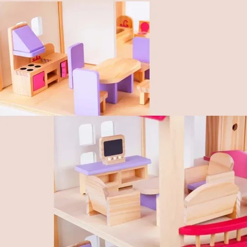 Casa Grande Realista De Muñecas Juguete Didáctico De Madera