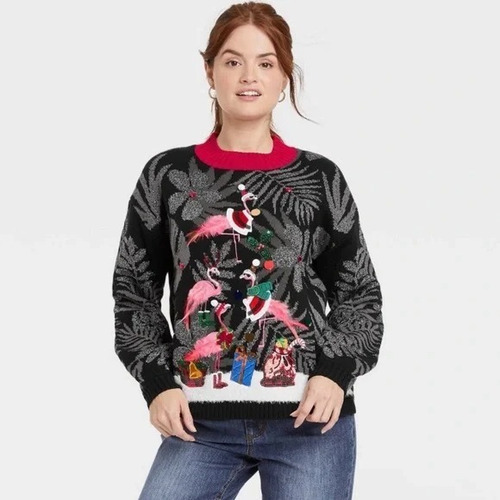 Sweater  De Navidad Flamingos Unisex Tejido Talla L