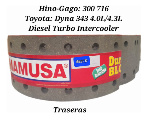 Bandas De Frenos 5937d Dyna 343 4.3 Diesel Turbo Intercooler