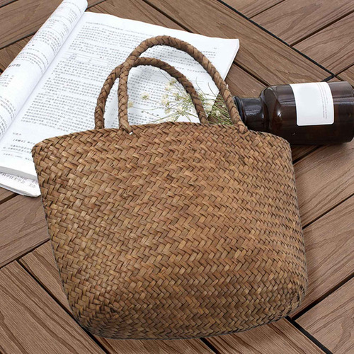 10x Bolsa De Palha Casual, Sacolas De Vime Natural, Trança F
