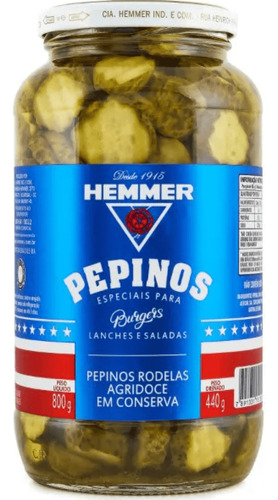 Kit 02 Pepinos Em Rodelas Agridoce Para Burgers 800g Hemmer